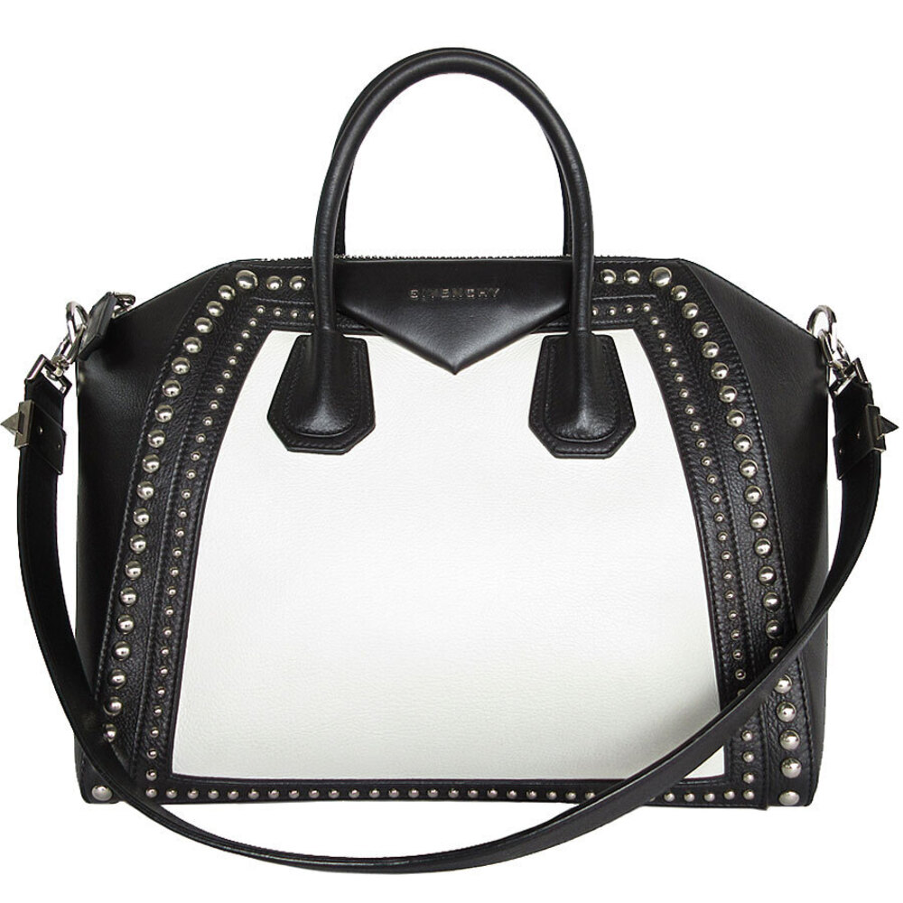 Givenchy Antigona Leather 2way Shoulder Bag Black White Silver